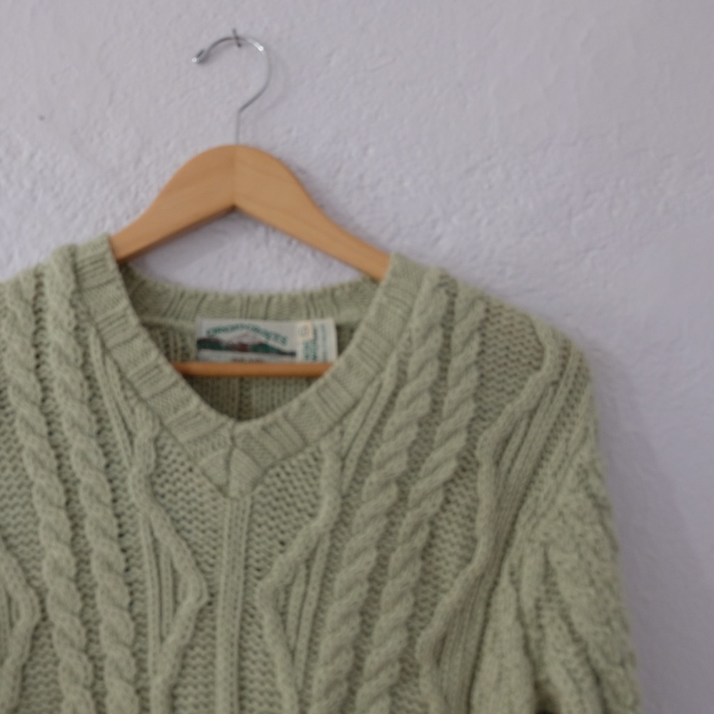 Green Irish Cable Knit Wool Sweater S - Picture 2 of 5